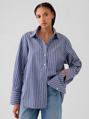 GAP Women’s Organic Cotton Big Shirt Blue Stripe Size S Like New